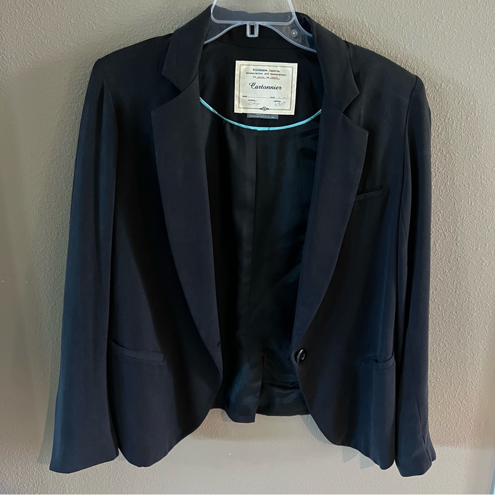 Anthropologie Cartonnier dark blue/black one button cotton blazer size 12